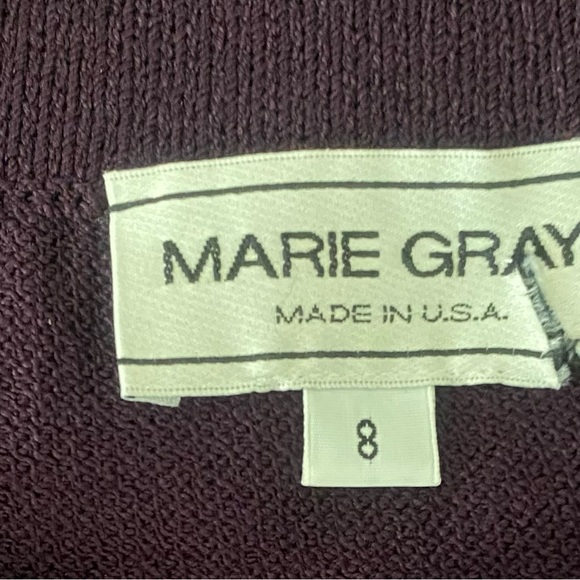 St. John Collection Purple Knit Skirt Set with Lilac Trim and Gold Accents - Picture 7 of 8